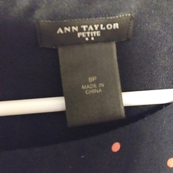 8P Ann Taylor Dark Navy Blue & Pink Polka-Dot Stretchy Shift Dress Sleeveless - Picture 3 of 4